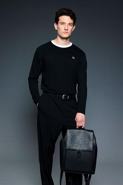 Erkek Kontrast Detaylı Oversize Basic Sweatshirt Siyah