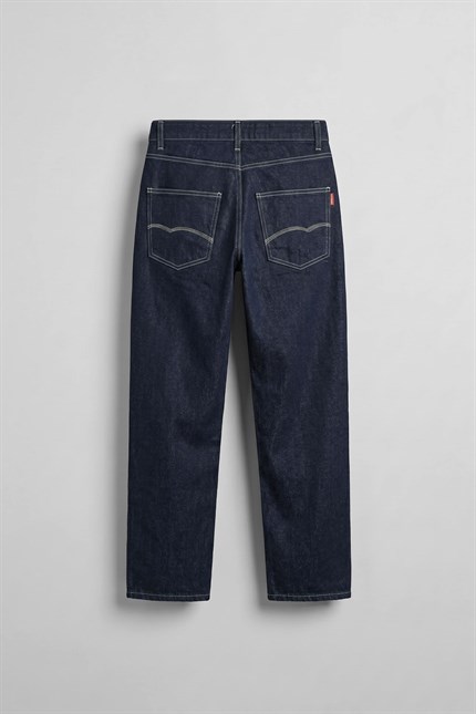 Erkek Kontrast Dikişli Baggy Fit Jean Pantolon Lacivert