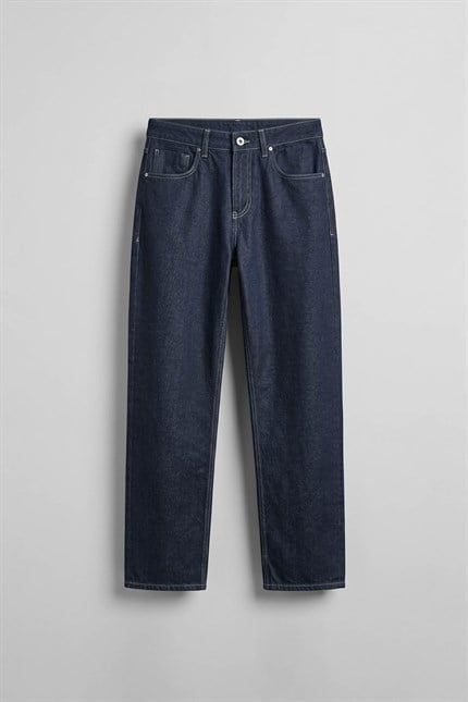 Erkek Kontrast Dikişli Baggy Fit Jean Pantolon Lacivert