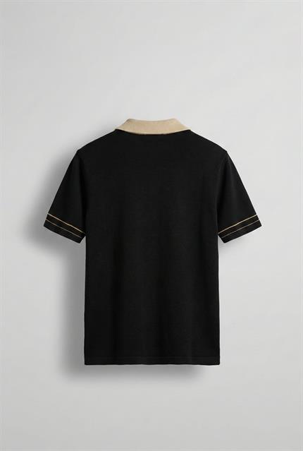 Erkek Kontrast Polo Yaka Premium Regular Fit T-Shirt Siyah