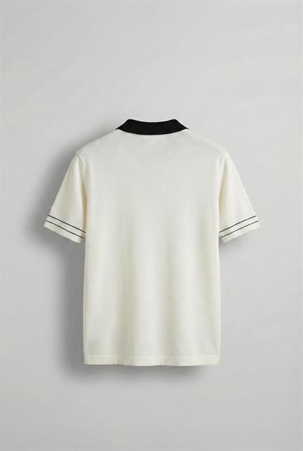 Erkek Kontrast Polo Yaka Premium Regular Fit T-Shirt Beyaz