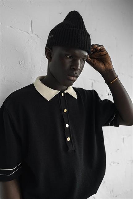 Erkek Kontrast Polo Yaka Premium Regular Fit T-Shirt Siyah