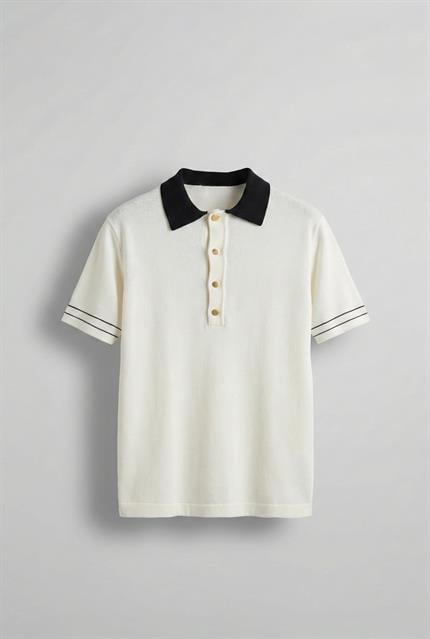 Erkek Kontrast Polo Yaka Premium Regular Fit T-Shirt Beyaz