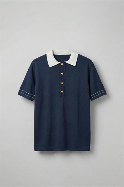 Erkek Kontrast Polo Yaka Premium Regular Fit T-Shirt Lacivert