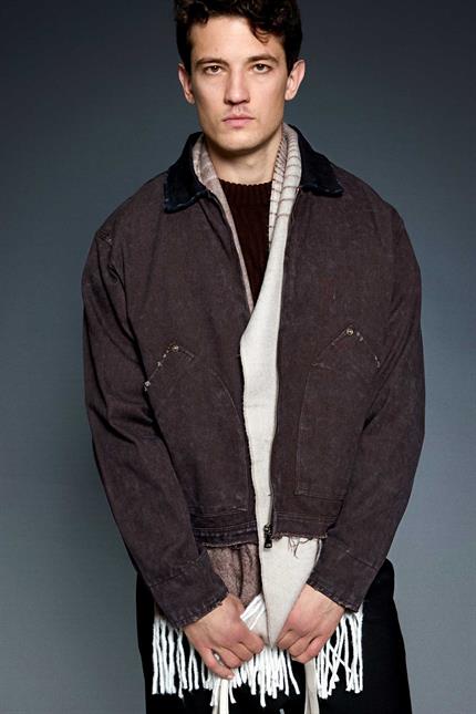 Erkek Kontrast Yaka Yıkamalı Relax Fit Ceket Kahverengi