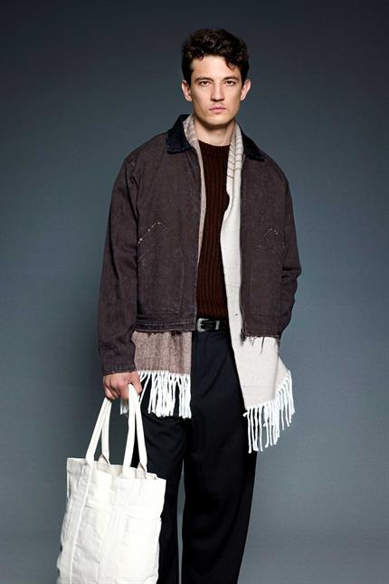 Erkek Kontrast Yaka Yıkamalı Relax Fit Ceket Kahverengi