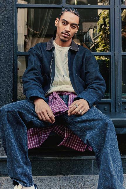 Erkek Kontrast Yaka Yıkamalı Relax Fit Ceket Siyah