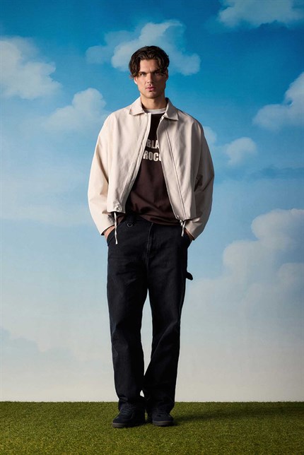 Erkek Kore Oversize Casual Bomber Ceket Bej