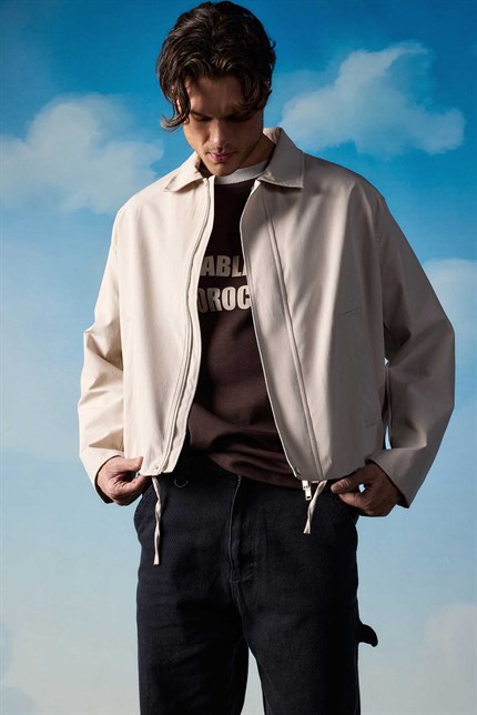 Erkek Kore Oversize Casual Bomber Ceket Bej
