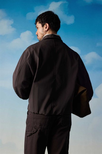 Erkek Kore Oversize Casual Bomber Ceket Kahverengi