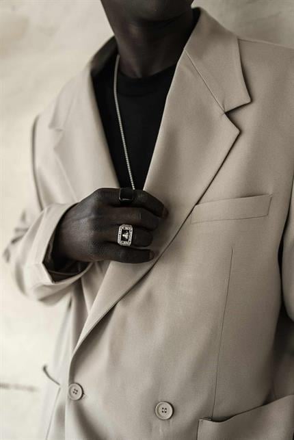 Erkek Kruvaze Düğmeli Oversize Takım Elbise Bej