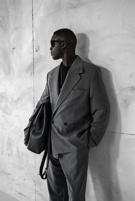 Erkek Kruvaze Düğmeli Oversize Takım Elbise Gri