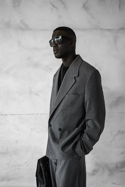 Erkek Kruvaze Düğmeli Oversize Takım Elbise Gri