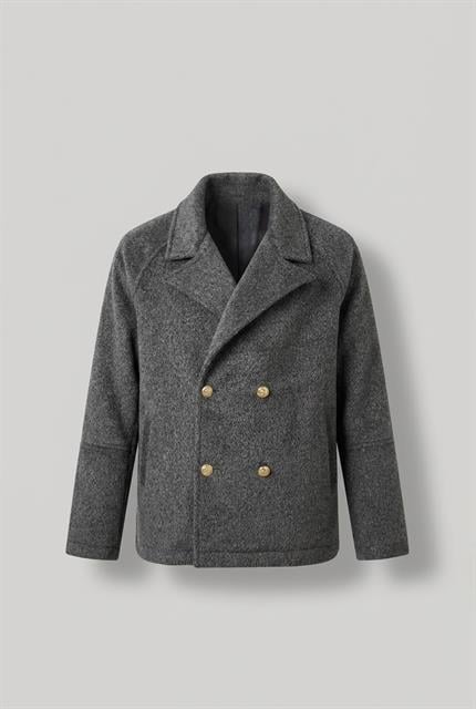 Erkek Kruvaze Yaka Düğmeli Kısa Kaşe Kaban Antrasit