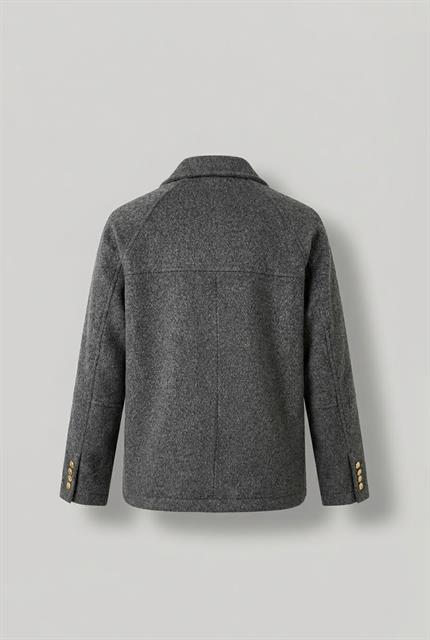 Erkek Kruvaze Yaka Düğmeli Kısa Kaşe Kaban Antrasit