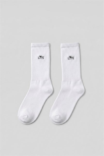 Erkek Life Baskılı Uzun Kolej Tenis Çorap Beyaz