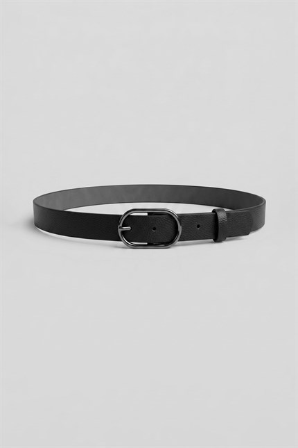 Erkek Minimal Oval Tokalı Kemer Siyah