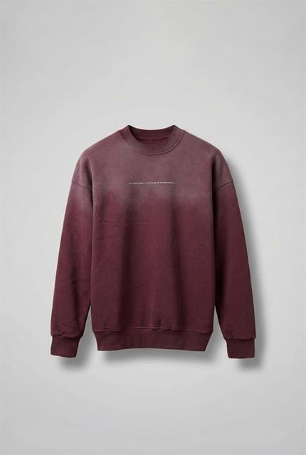 Erkek Minimal Yazı Detaylı Yıkamalı Sweatshirt Bordo