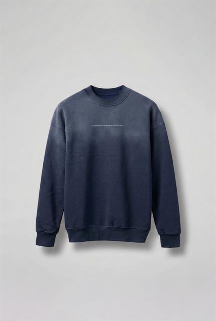 Erkek Minimal Yazı Detaylı Yıkamalı Sweatshirt Lacivert