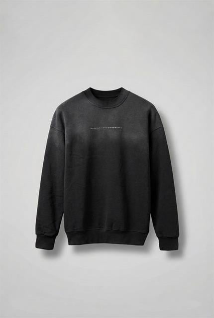 Erkek Minimal Yazı Detaylı Yıkamalı Sweatshirt Siyah