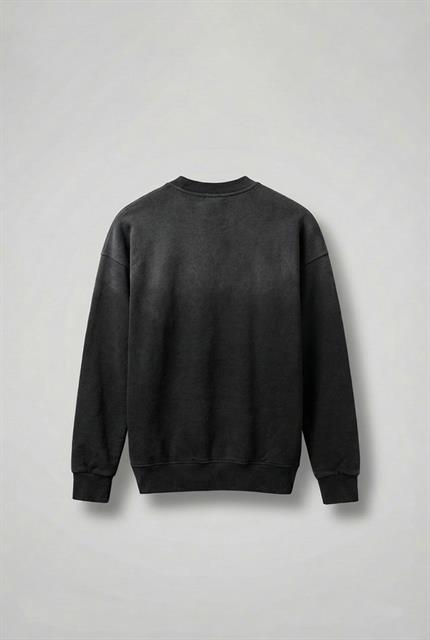 Erkek Minimal Yazı Detaylı Yıkamalı Sweatshirt Siyah