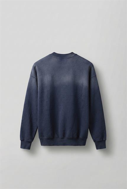Erkek Minimal Yazı Detaylı Yıkamalı Sweatshirt Lacivert