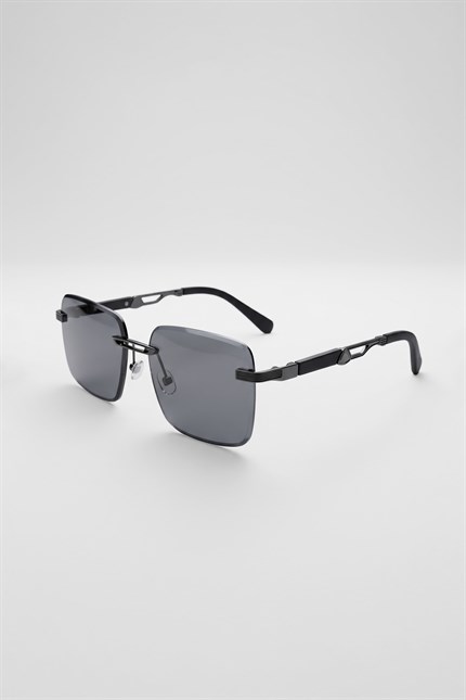 Erkek Modern Keskin Dikdörtgen Çerçevesiz Güneş Gözlüğü Siyah