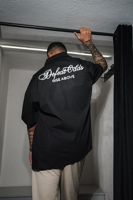 Erkek Nakışlı Kısa Kollu Oversize Gömlek Siyah