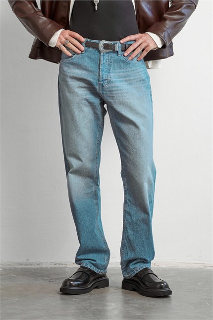 Erkek Old School Baggy Fit Jean Pantolon Mavi