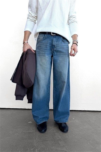 Erkek Old School Baggy Fit Jean Pantolon Mavi
