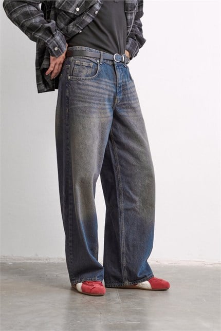 Erkek Old School Baggy Fit Jean Pantolon Lacivert