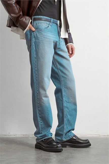 Erkek Old School Baggy Fit Jean Pantolon Mavi