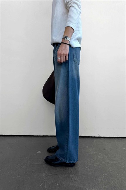 Erkek Old School Baggy Fit Jean Pantolon Mavi