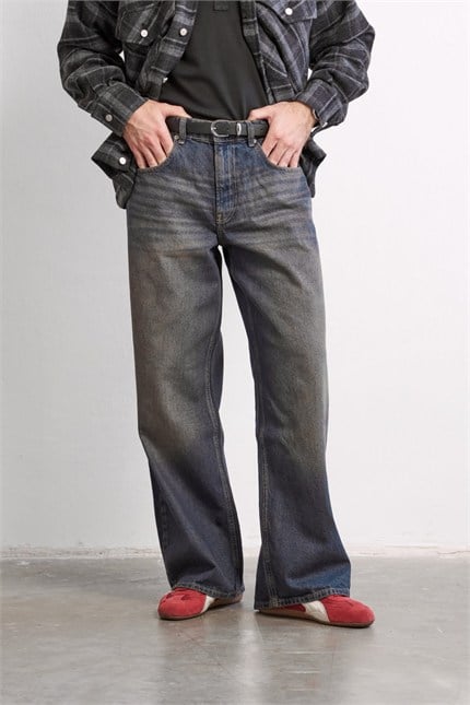 Erkek Old School Baggy Fit Jean Pantolon Lacivert
