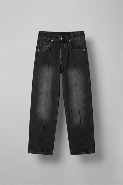 Erkek Ön Dikiş Detaylı Vintage Baggy Jean Siyah