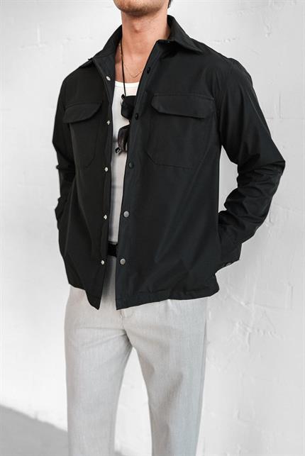 Erkek Önü Cepli Yakalı Slim Fit Ceket Siyah