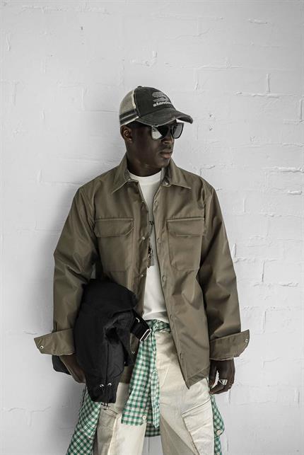 Erkek Önü Cepli Yakalı Slim Fit Ceket Haki