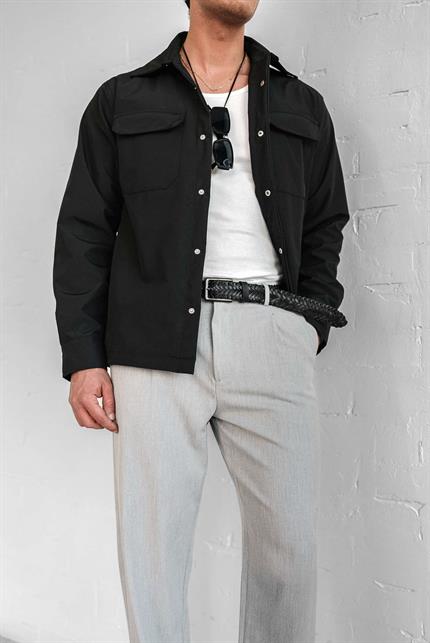 Erkek Önü Cepli Yakalı Slim Fit Ceket Siyah