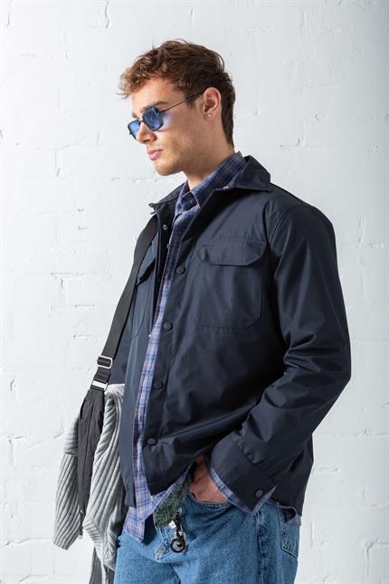 Erkek Önü Cepli Yakalı Slim Fit Ceket Lacivert