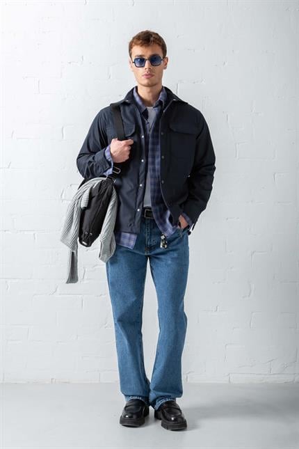 Erkek Önü Cepli Yakalı Slim Fit Ceket Lacivert