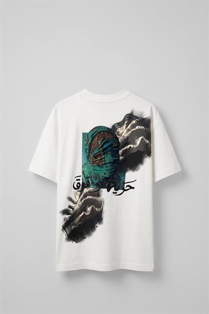 Erkek Otantik Desenli 3D Sırt Baskılı T-Shirt Beyaz
