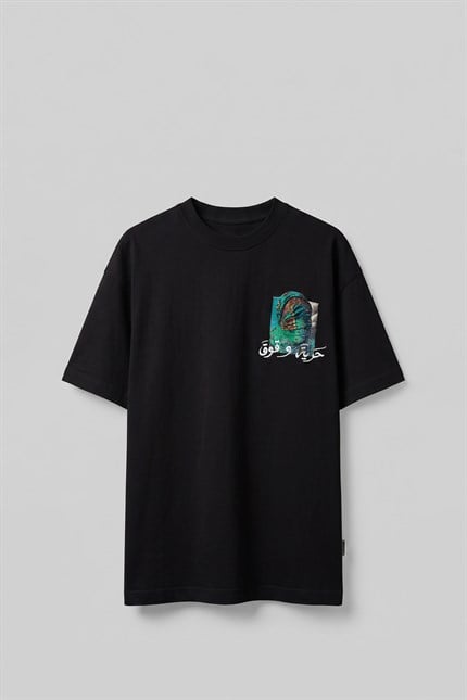 Erkek Otantik Desenli 3D Sırt Baskılı T-Shirt Siyah