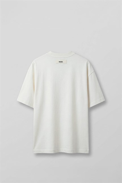 Erkek Süper Oversize %100 Pamuk Nature Baskılı T-Shirt Ekru