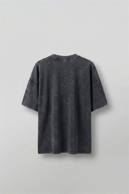 Erkek Oversize %100 Pamuk Yıkamalı To Be Wild Baskılı T-Shirt Koyu Gri