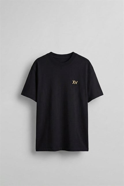 Erkek Oversize Antik Mühür Kabartmalı Baskılı T-Shirt Siyah