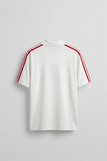Erkek Oversize Ay Yıldız Detaylı Polo Yaka Forma T-Shirt Ekru