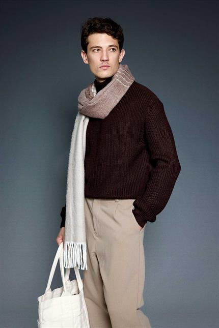 Erkek Oversize Balıkçı Yaka Boğazlı Kazak Kahverengi