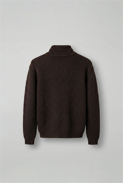 Erkek Oversize Balıkçı Yaka Boğazlı Kazak Kahverengi