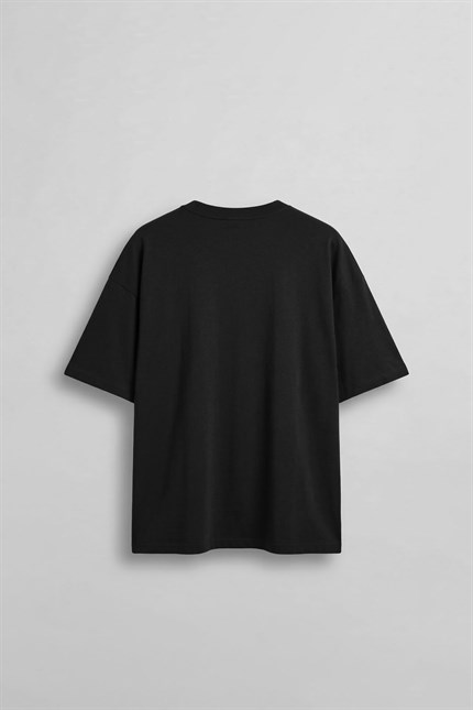 Erkek Boxy Fit Basic %100 Pamuklu T-Shirt Siyah