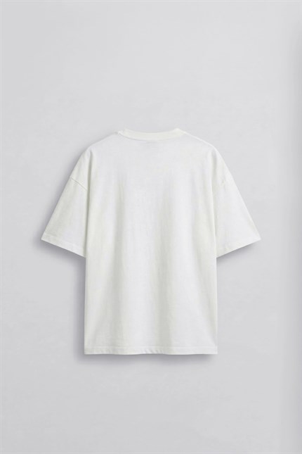 Erkek Boxy Fit Basic %100 Pamuklu T-Shirt Ekru